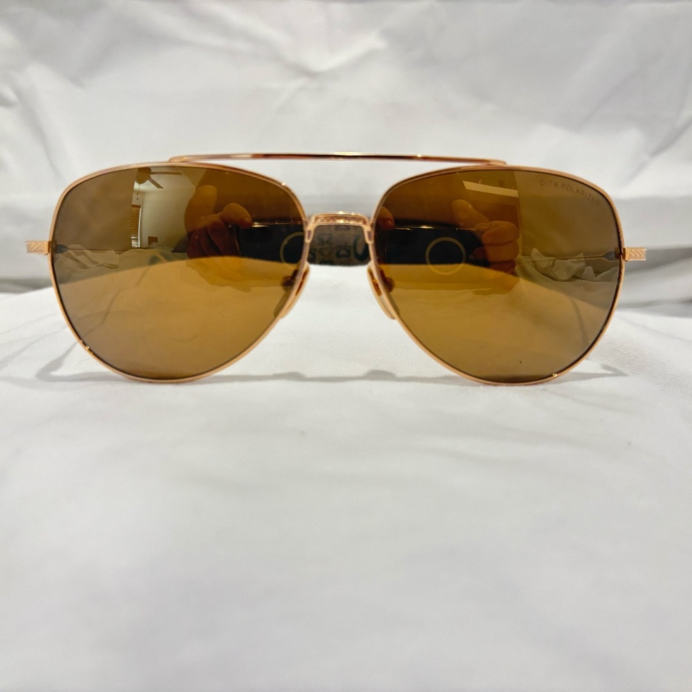 NEW! DITA FLIGHT 004 7804-B-12K-POLARIZED; WHITE GOLD WITH BROWN-GOLD FLASH LENS